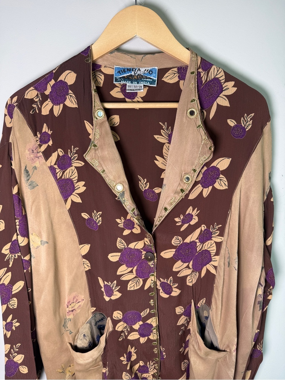 Tienda Ho Tambora Rayon Patchwork Floral Top Jacket Boho Lagenlook Free Size - Picture 2 of 5
